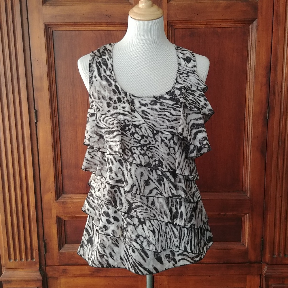 Womens Sheer Sleeveless Ruffled Top - Size M